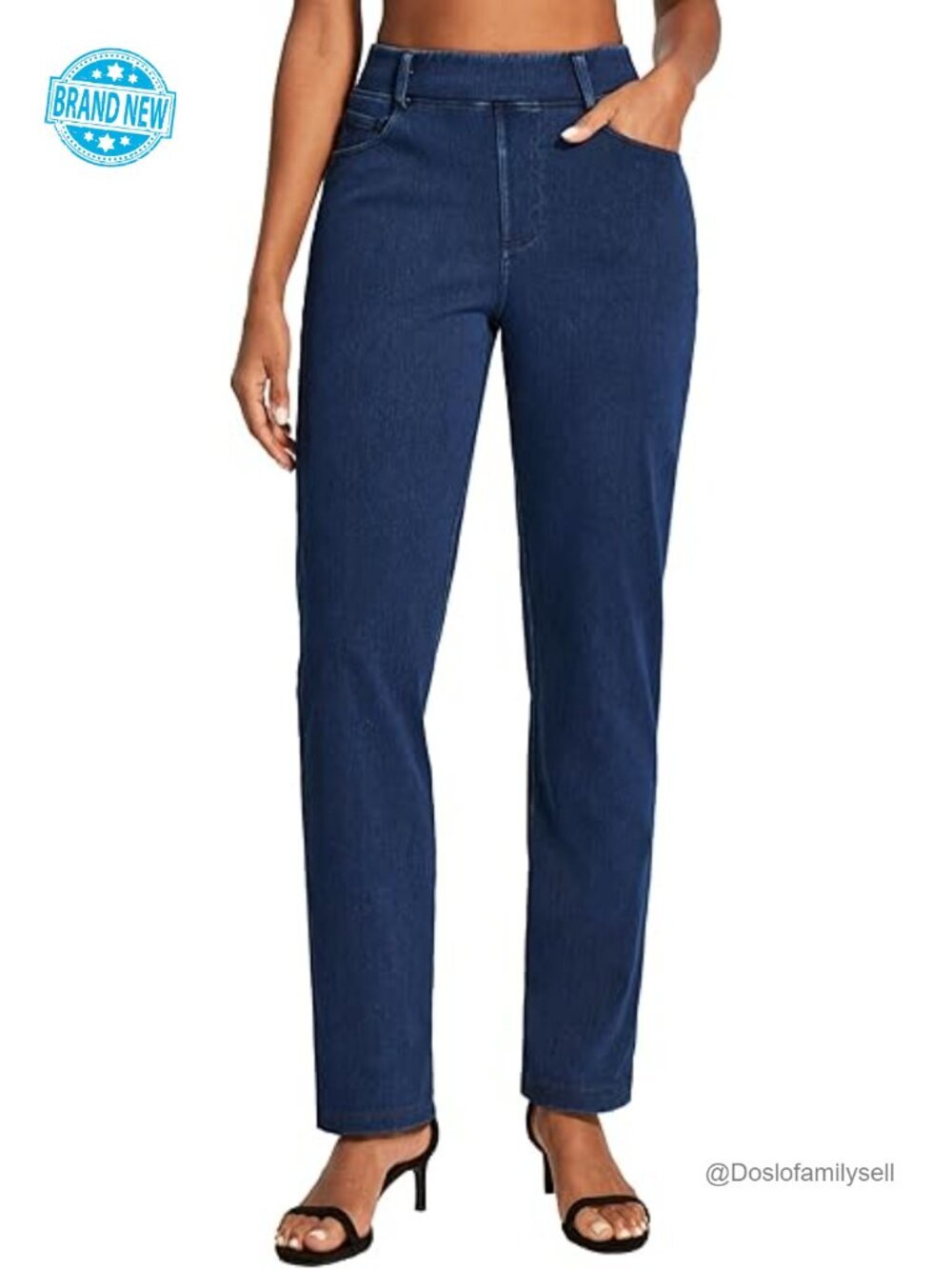 Stretchy Pull On Straight Leg Jeans High Waisted Bootcut Denim Pants